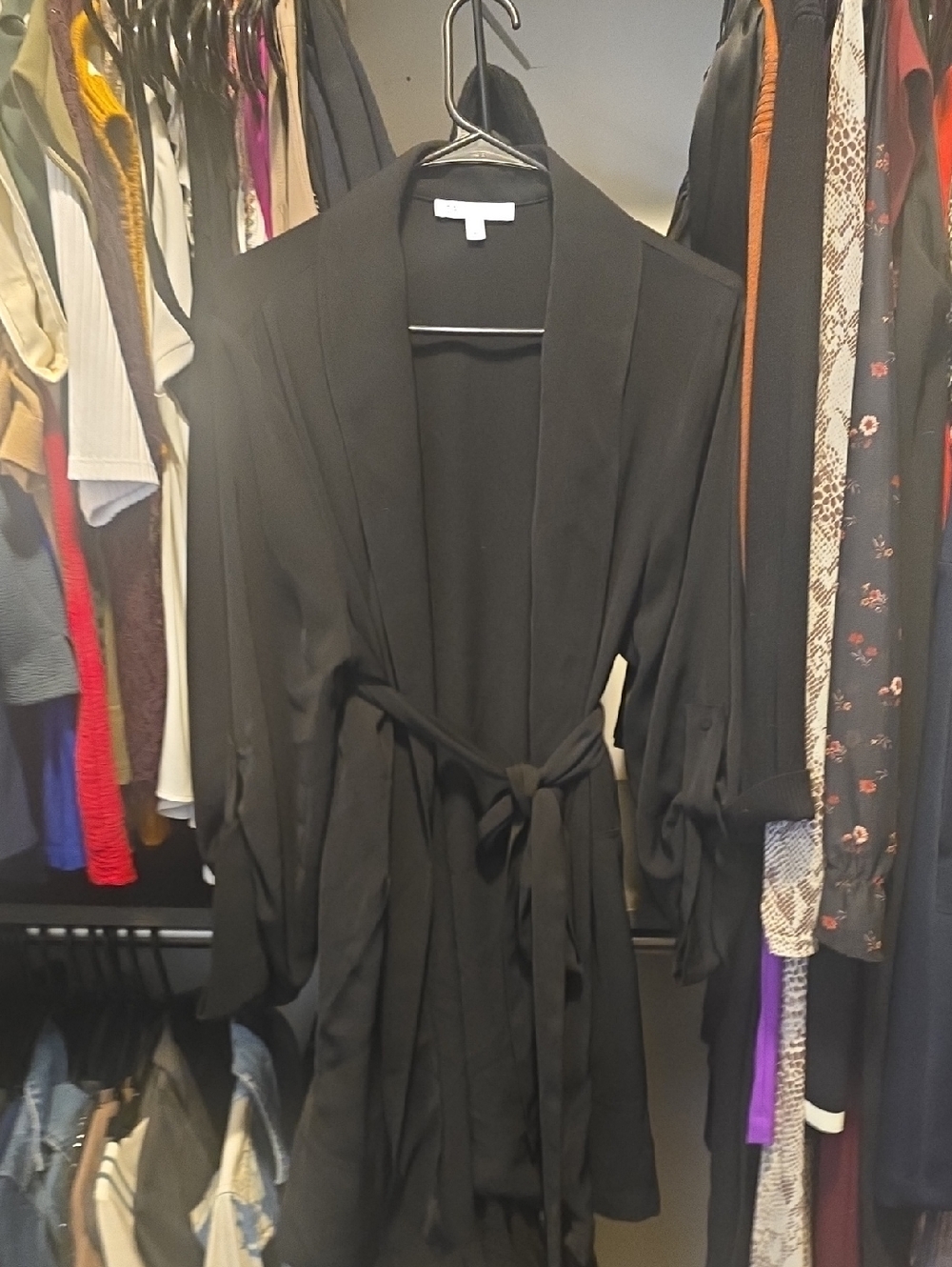 Women’s Black Flowy Blazer Top with Self-Tie Belt